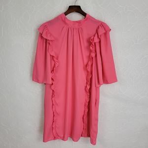 Ny Company Womens Blouse Size Medium Pink Ruffle Crewneck Half Sleeves